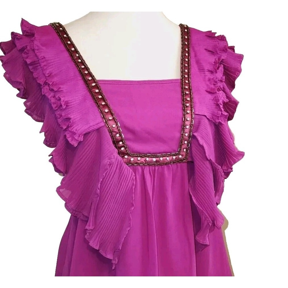 NWT MM Couture Miss Me Womens 90s Ruffle Beaded Top Size Large Pink Fuschia Top